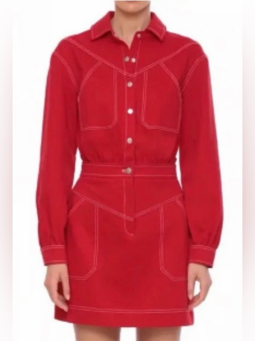 7 For All Mankind Red Denim Button-Up western Mini Dress